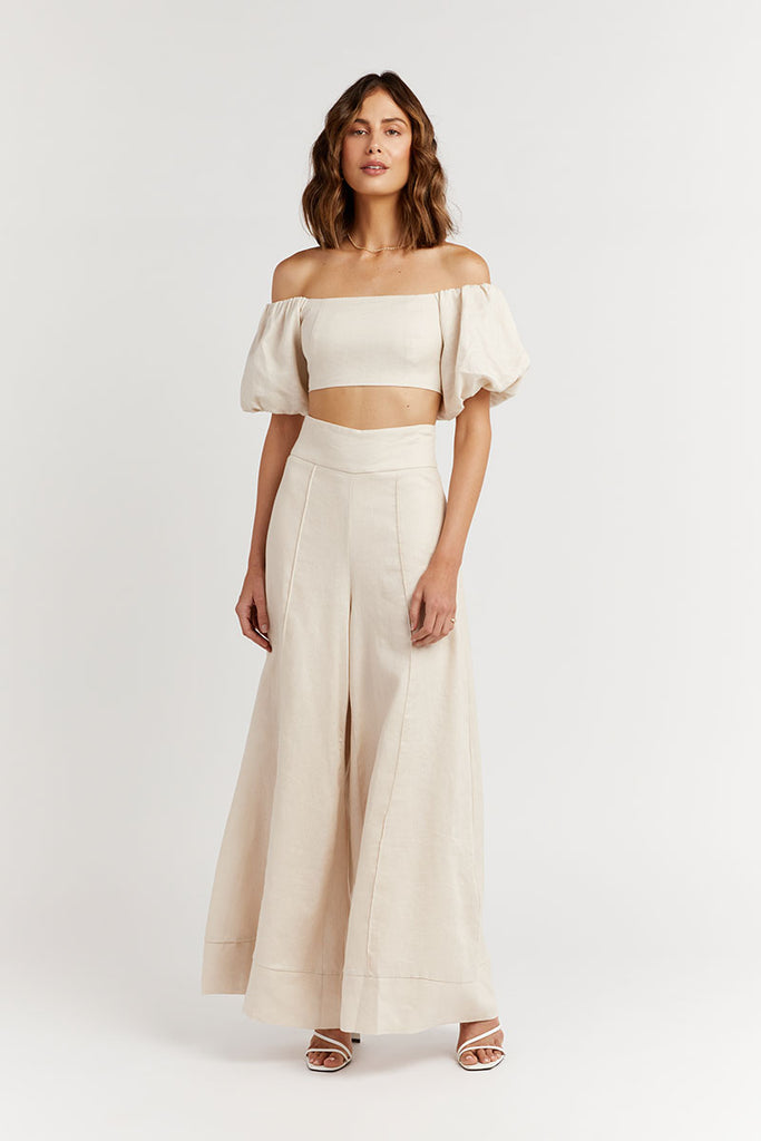 AISLE PEARL LINEN BOW CROP TOP | Dissh